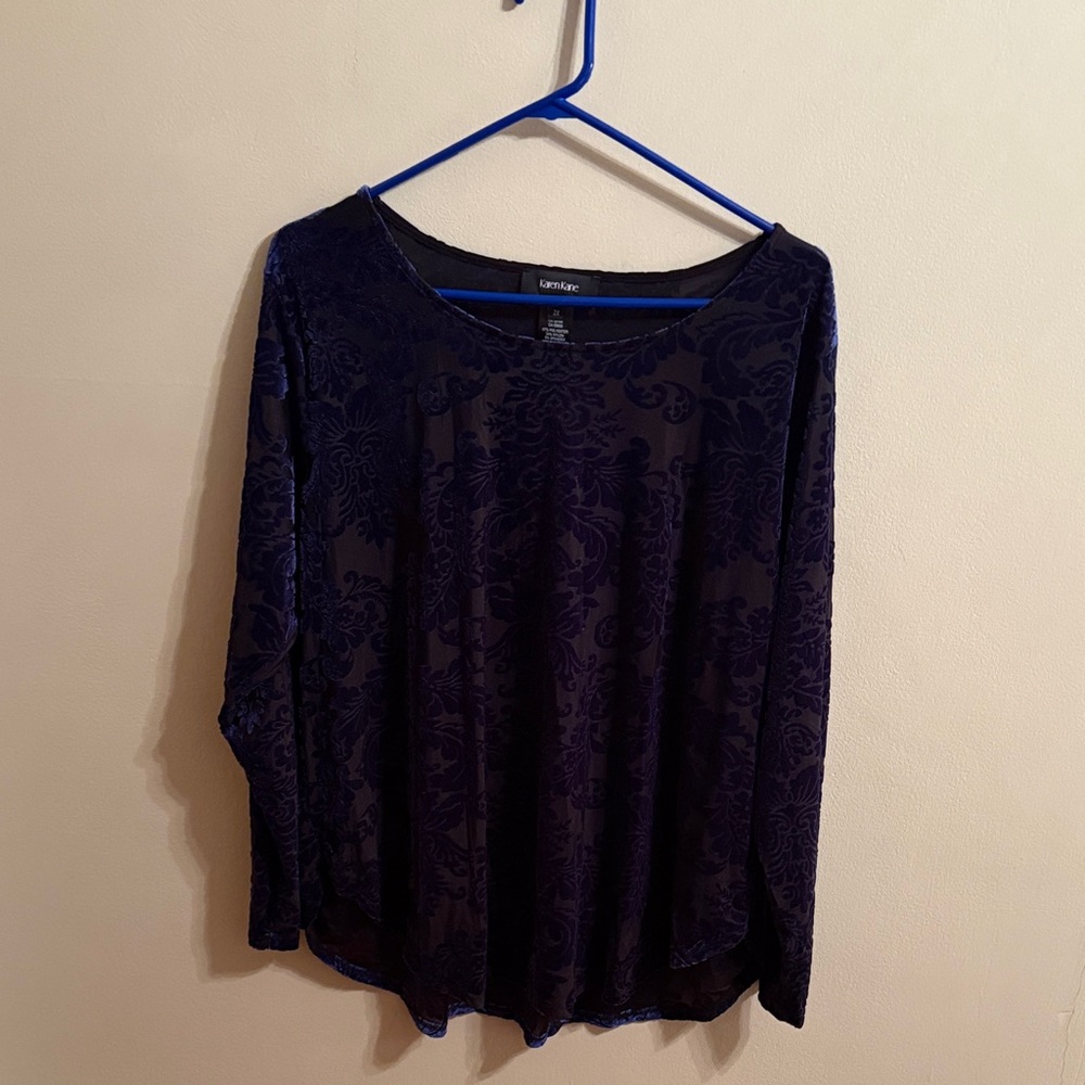 Karen Kane Deep Blue Velvet Long Sleeve Top